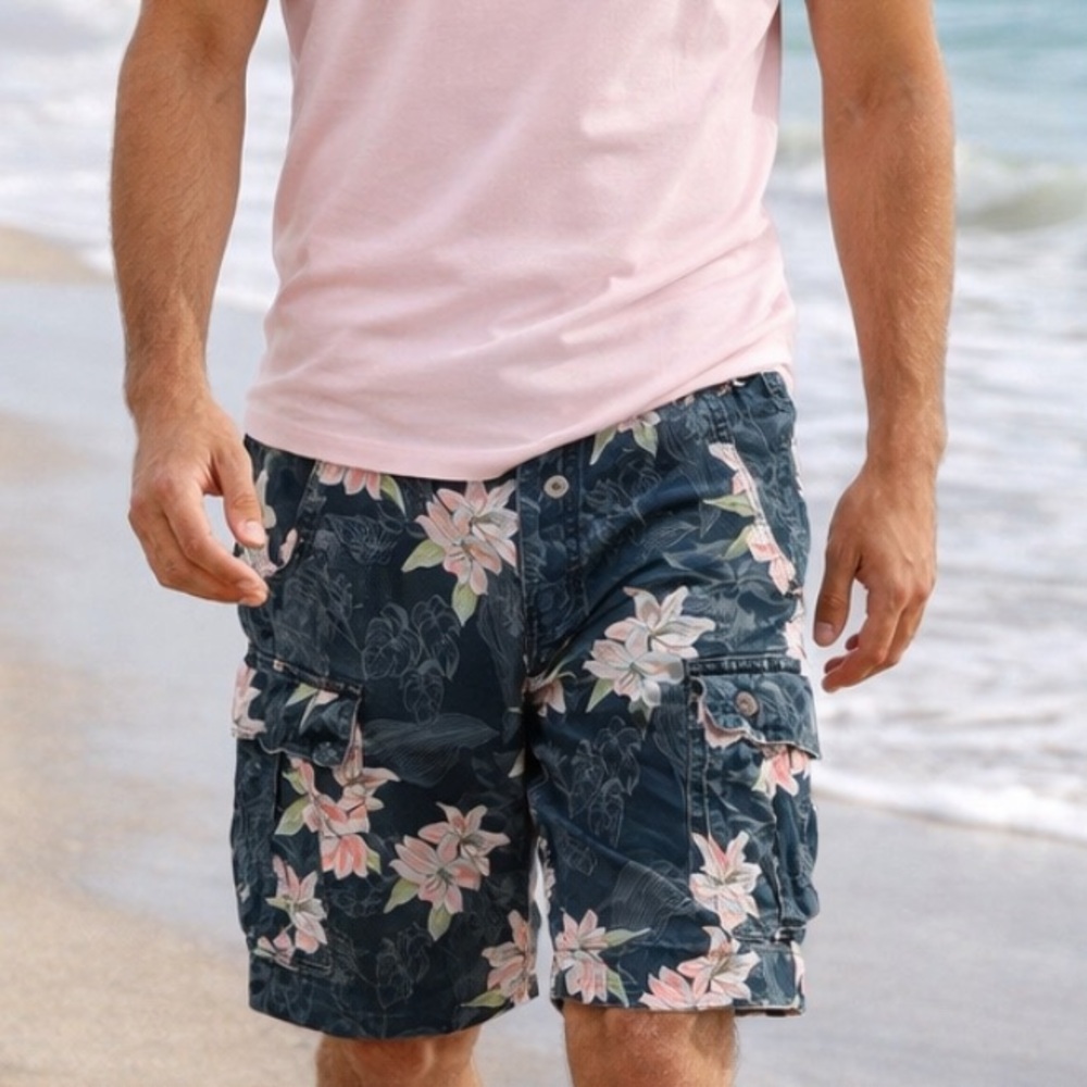American Eagle Tropical Camo Cargo Classic Chino Shorts Floral Beach Size 34 - Picture 9 of 9